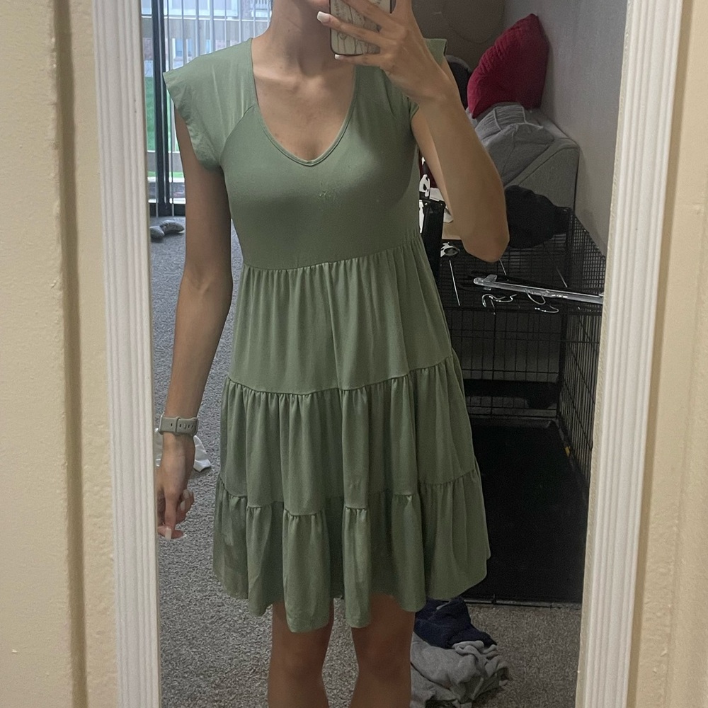SO Green Sleeveless Flutter Sundress
